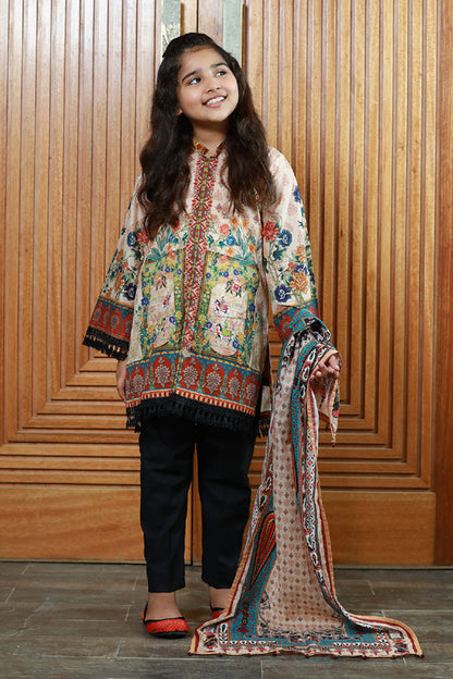 3PCS-075 Digital Printed Embroidered Lawn Shirt, Dupatta & Cotton Trouser