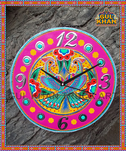 Pink & Light Blue Truck Art Clock