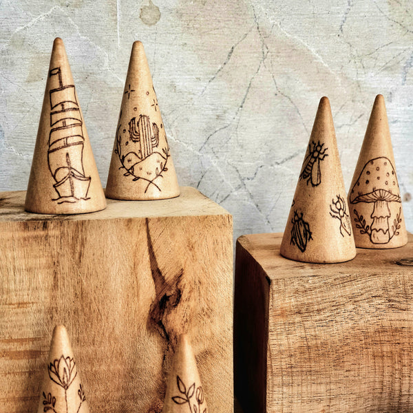 Wood Burned Ring Holder - Floral