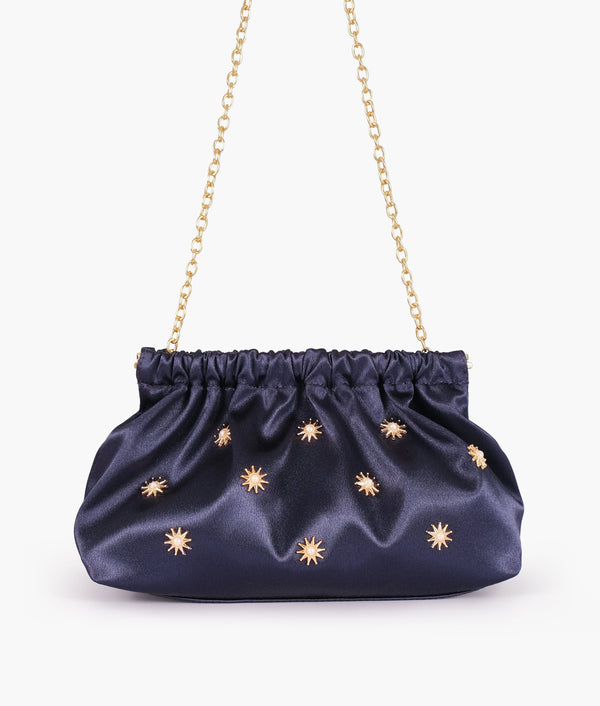 RTW Creation - Blue snap closure clutch with chain handle