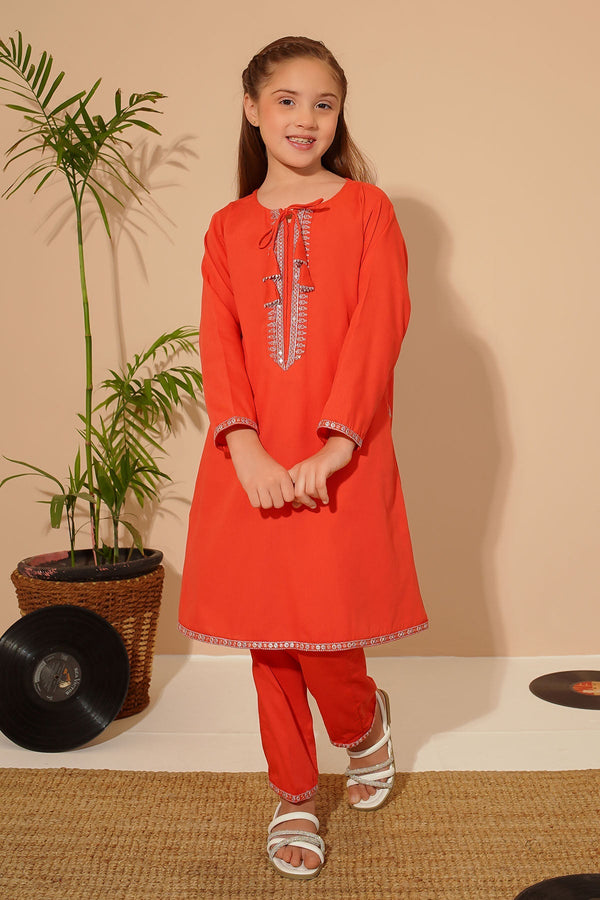 Ochre Clothing Girls Co-ords Cotton Embroidered 2 Pc Suit