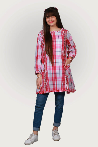 FRK-037 CHECK EMBROIDRED FROCK