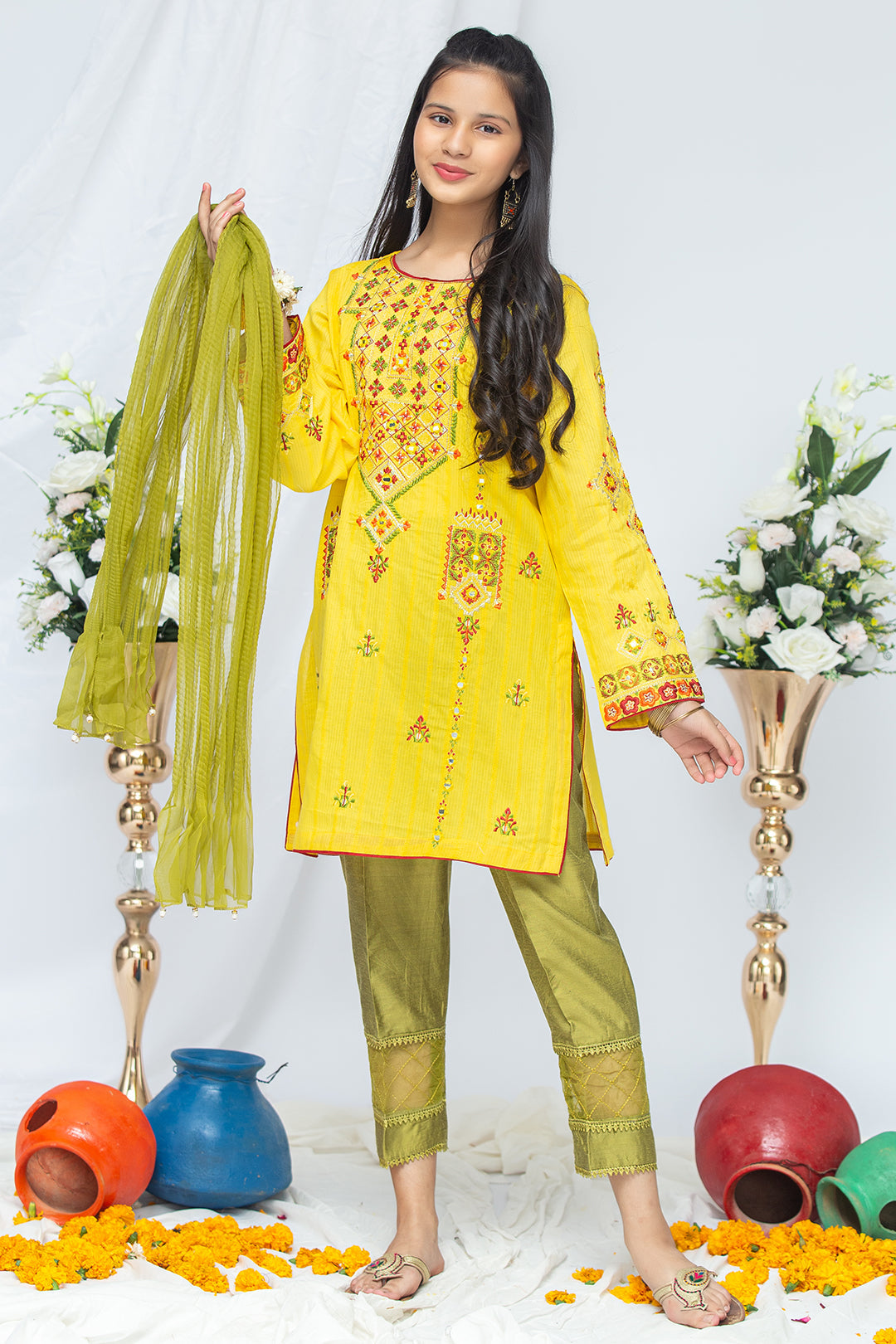 3PCS Jacquard Suit Shirt, Dupatta & Cotton Trouser SKU: EMB-037