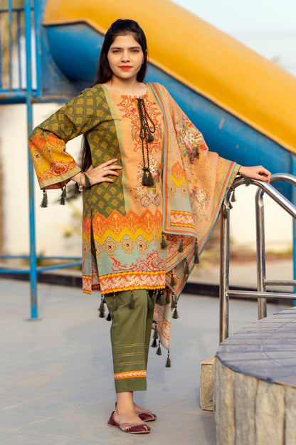 Girls Digital Printed Khaddar 3 Piece
