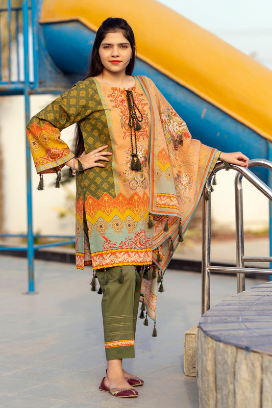 Girls Digital Printed Khaddar 3 Piece