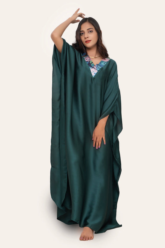 Women Premium Silk Green Kaftaan-ARJ-SLKCAF-01-GN
