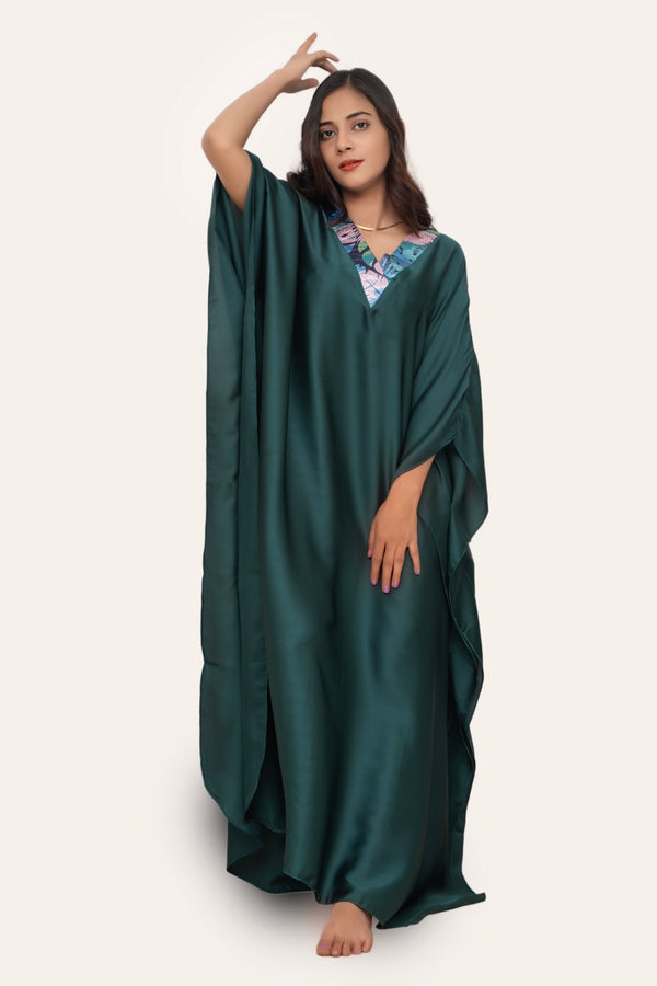 Women Premium Silk Green Kaftaan-ARJ-SLKCAF-01-GN