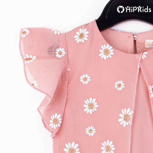 Baby Girl Chiffon Tea Pink Sun Flower Top