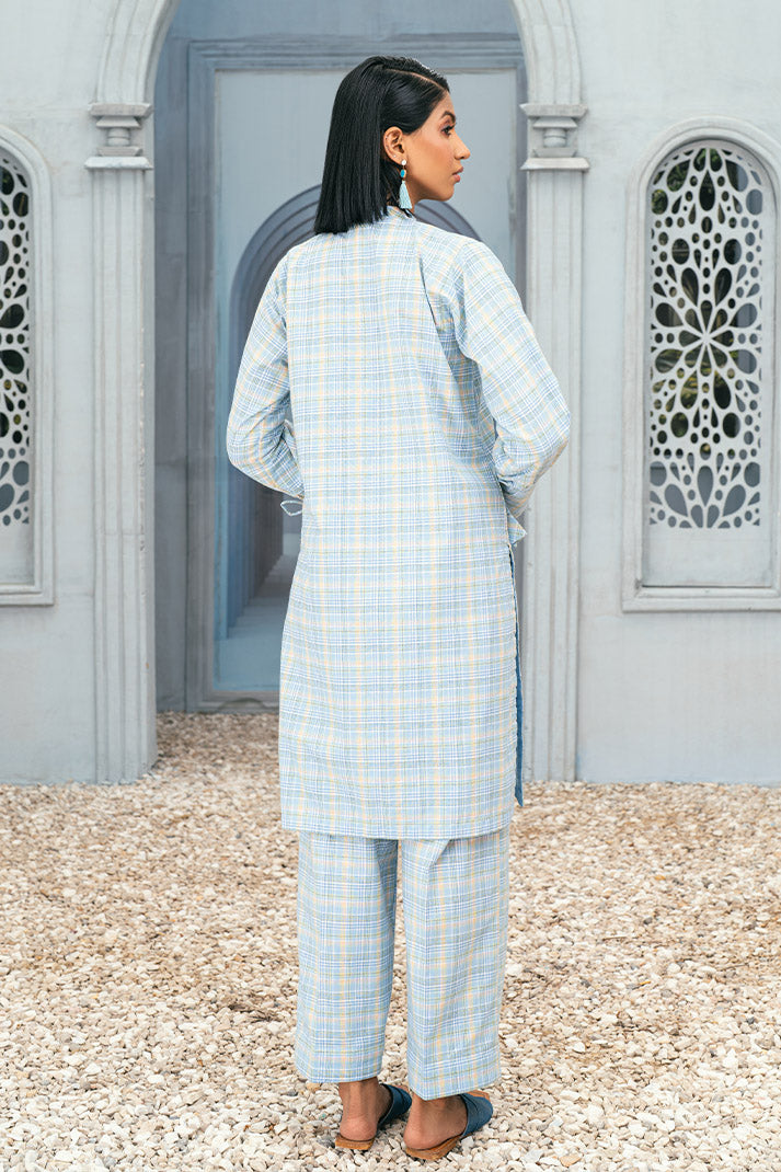 2 pc Cotton Yarn Dyed Check Trendy Tunic Top Suit TG-009
