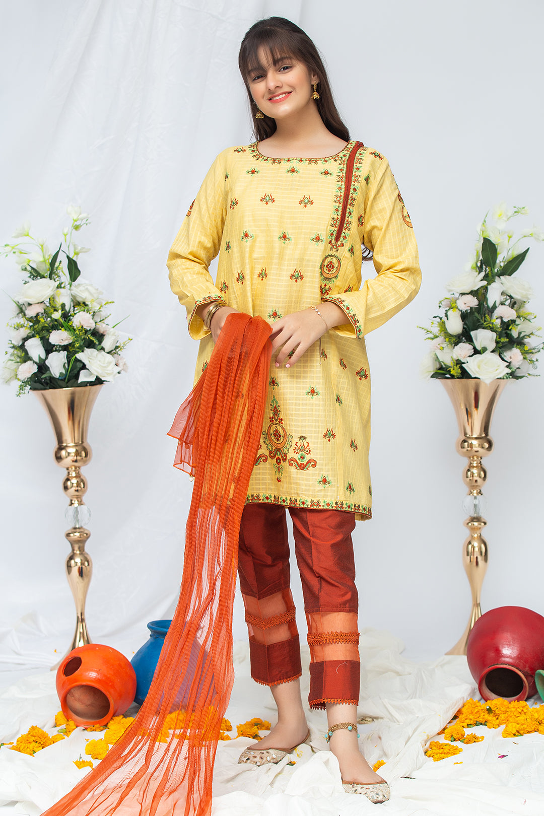 3PCS Jacquard Suit Shirt, Dupatta & Cotton Trouser SKU: EMB-036