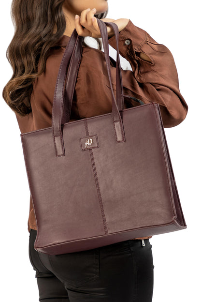 Everyday Women's Leather Zipper Tote Bag-Maroon Oak