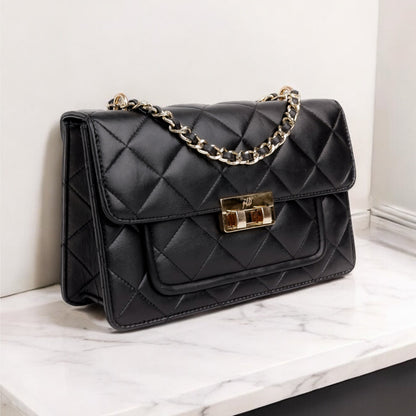 Flora Quilted Crossbody Leather Bag- tanbrown
