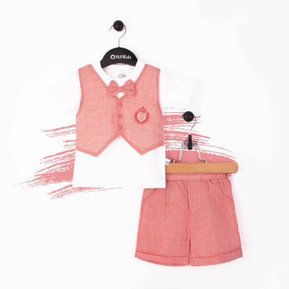 Baby Boy 2 Piece Set Peach Formal Embroidered Logo