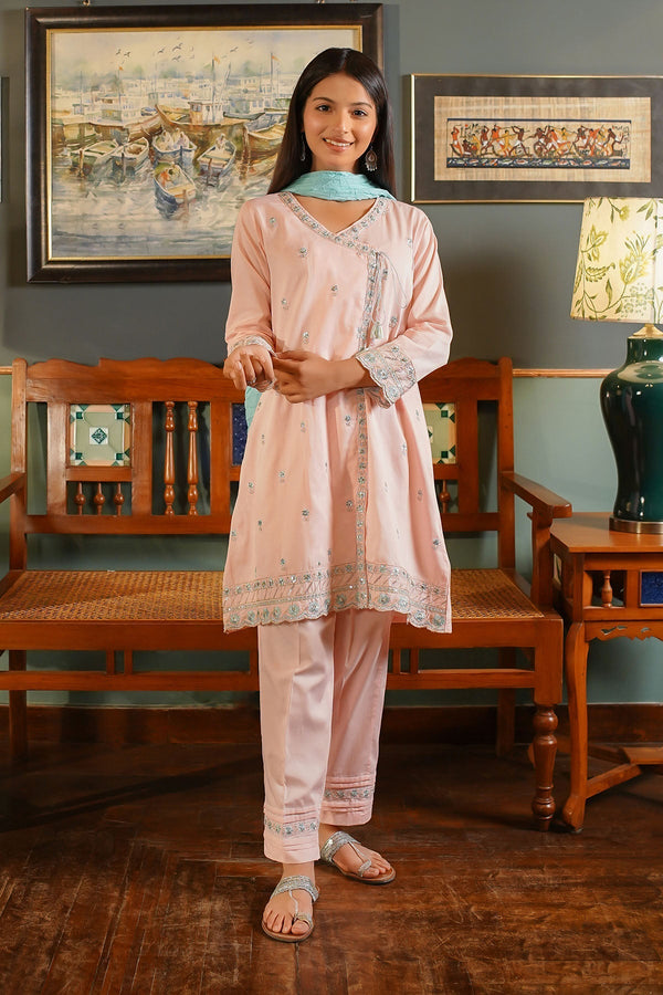Ochre Clothing Girls Full Suits Cotton Embroidered 3 Pc Suit