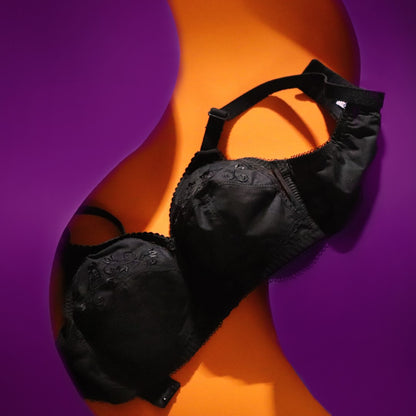 DORIA Cotton, Cotton Embroidered Unpadded Control Bra, BLACK