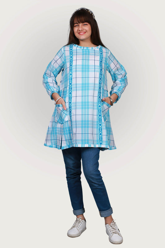 CHECK EMBROIDRED FROCK SKU: KHW-0022