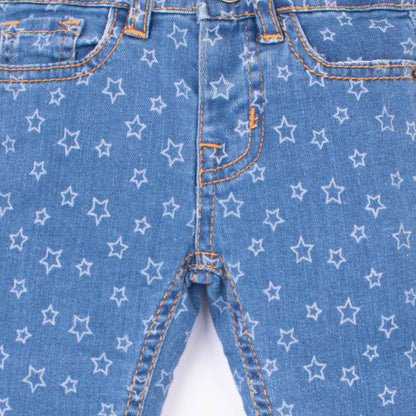 Girl Blue Stars Print Denim Bell Bottom