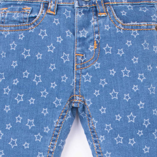 Girl Blue Stars Print Denim Bell Bottom