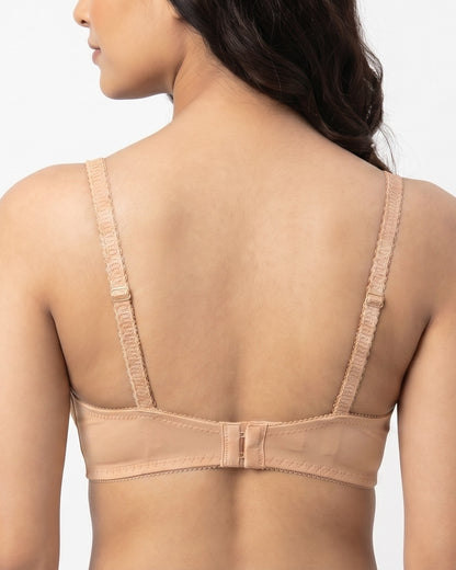 LACENTIALS Luxe, Intricate Lace Cup Unpadded Polyester Jersey Bra, Skin