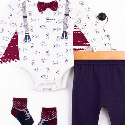 Baby Boy 3 Piece Mahroon Bow Gallis Print