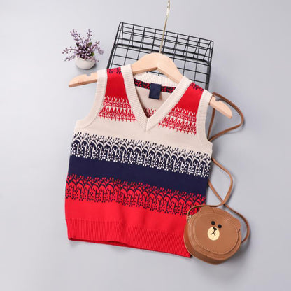 Girl Navy Blue Red Multi Print Sweater