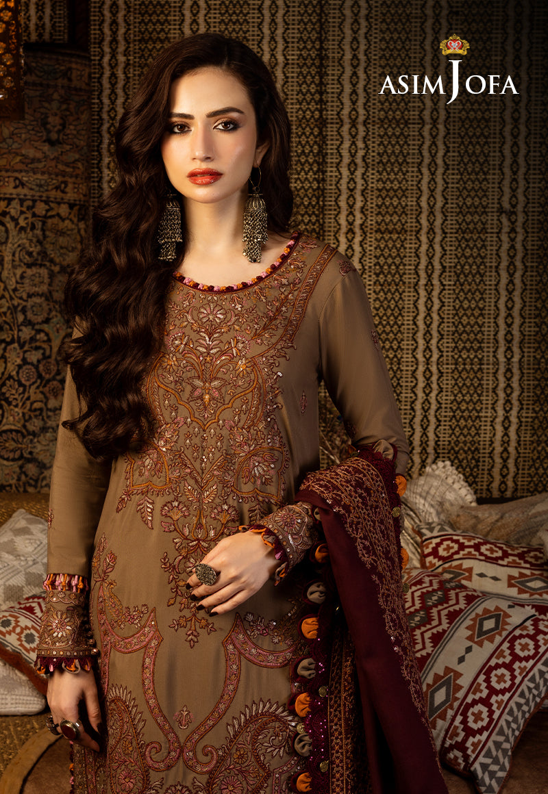 AJKT-11 EMBROIDERED SLUB RAW SILK 3 PCS