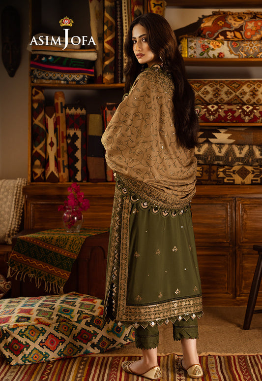 AJKT-07 EMBROIDERED SLUB RAW SILK 3 PCS