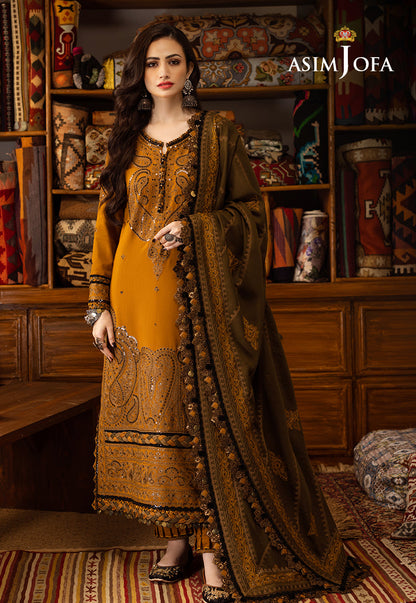 AJKT-12 EMBROIDERED SLUB RAW SILK 3 PCS