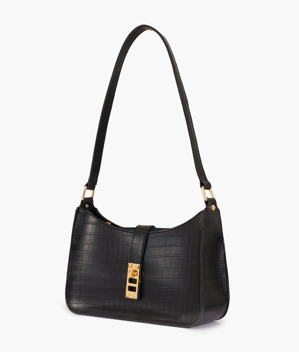 RTW Creation - Black crocodile baguette bag