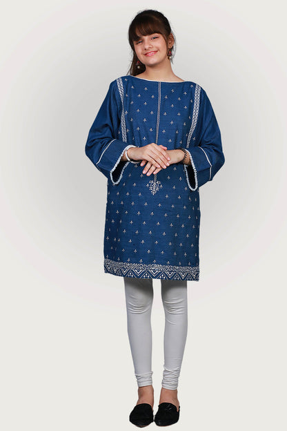JEANS TENSILE EMBROIDRED FROCK SKU: KHW-0027