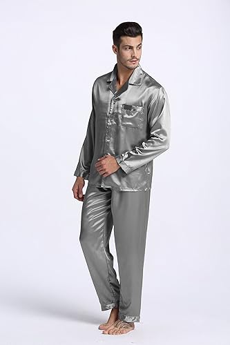 Studio By Arj Sebastian Men's Silky Satin Grey Solid pajama set pjs, satin, full sleeve