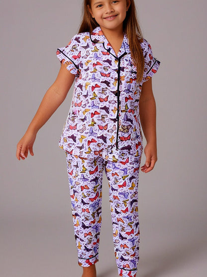 Kids klub cozy sleepwear breathable & light weight pajama set-purple; multicolor; animal; white