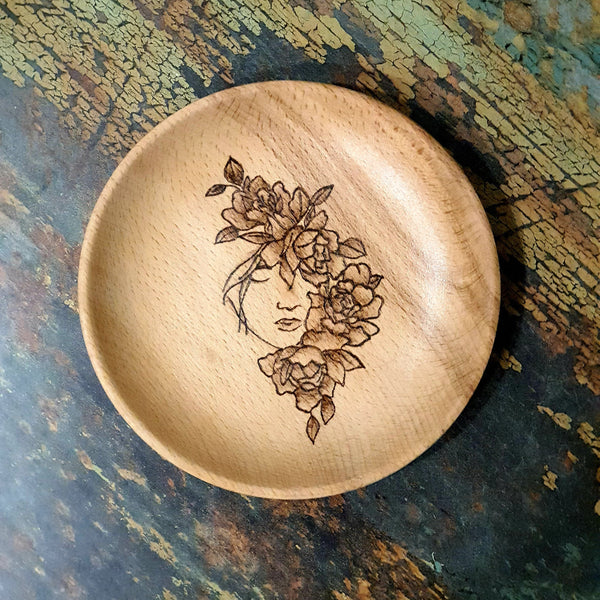 Wooden Trinket Tribal Girl Plate