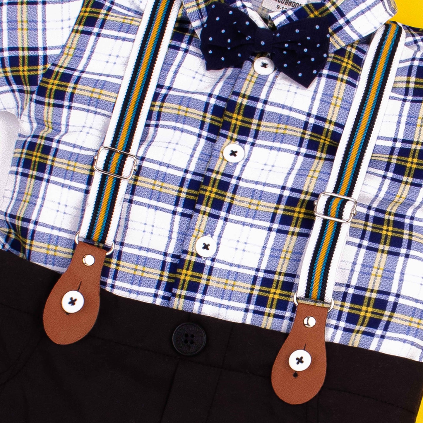 Baby Boy3 Piece Black/Yellow Checked Formal Romper