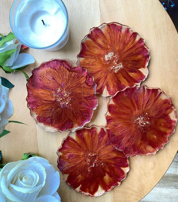 Resin Coasters with Real Pressed Flowers/ Abstract - Irregular Shape 5" 1 Pcs