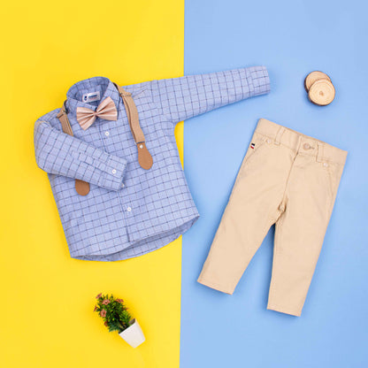 Baby Boy 4 Piece Set Sky Checked / Skin Formal Set