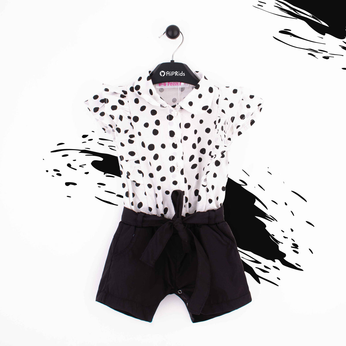 Baby Girl Black Polka dots Print Jumpsuit