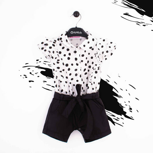Baby Girl Black Polka dots Print Jumpsuit