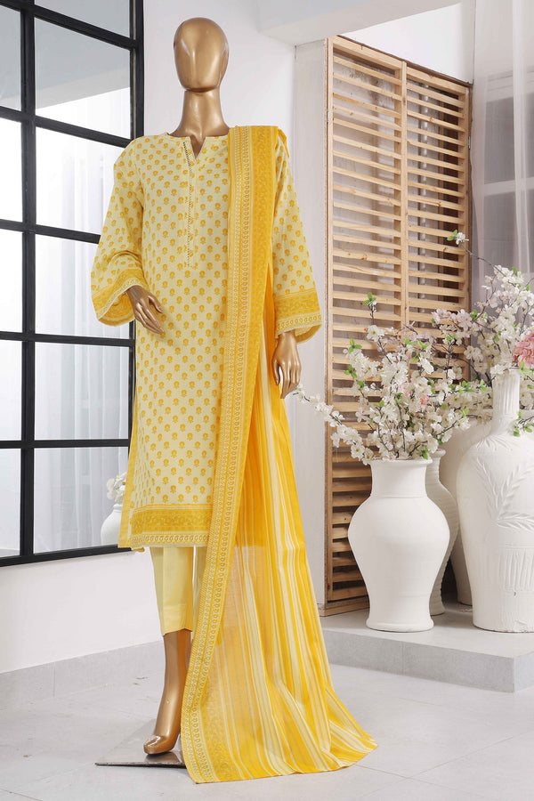 Bin Saeed Stitched 3 Piece Exclusive Printed Lawn Vol-02 Collection-SM-1392-Yellow