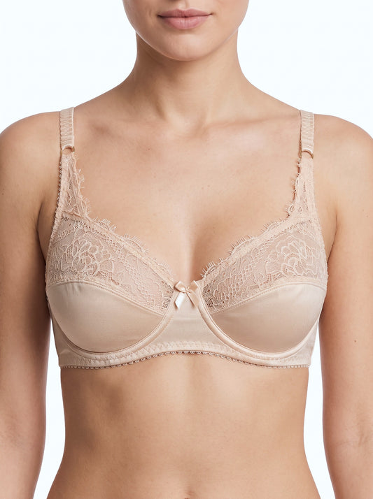 ROMANCE Forever, Half Lace Unpadded Polyester Jersey Bra, SKIN