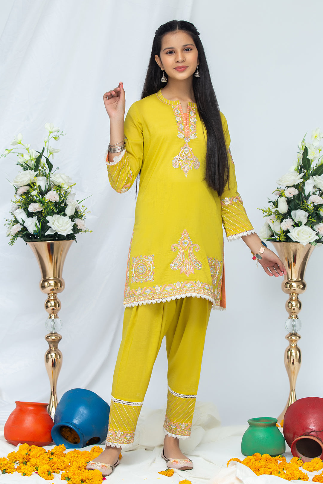 2PCS Jacquard Suit Shirt & Cotton Trouser SKU: EMB-057