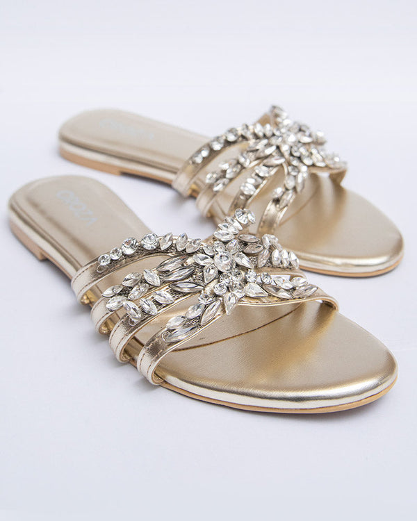 EZZA Formal Flats with Studded Brooch_silver