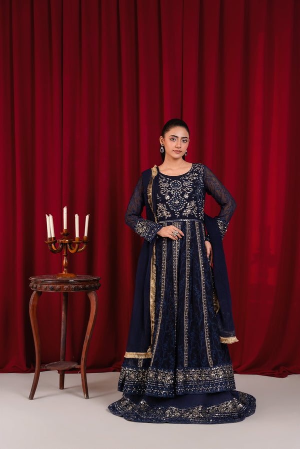 Manahils Stitched Formals B 007-Navy Blue