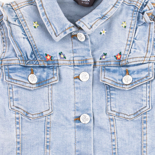 Girl Demin Jacket Embroidered Flowers