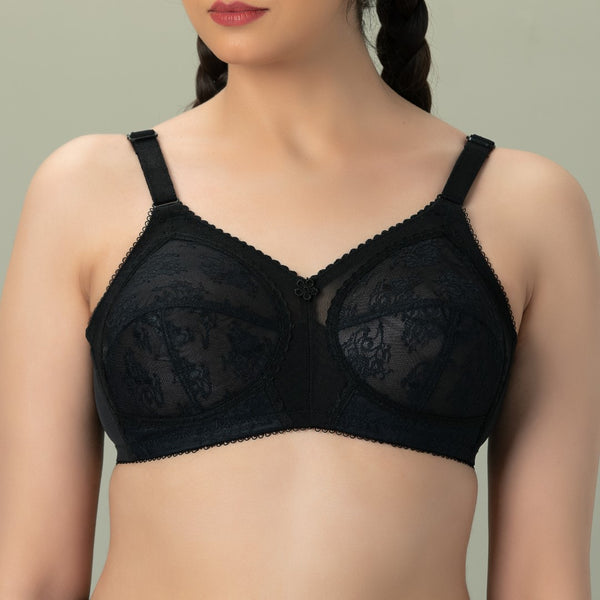 DORIA Lace, Soft Lace Unpadded Control Bra, BLACK