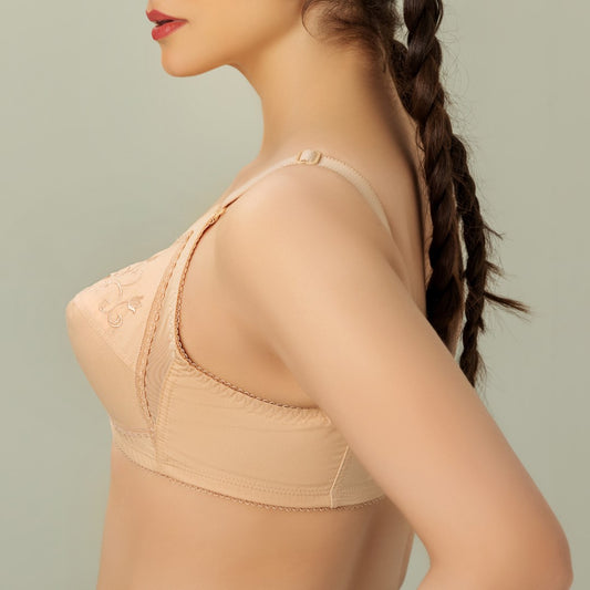 DORIA Cotton, Cotton Embroidered Unpadded Control Bra, SKIN