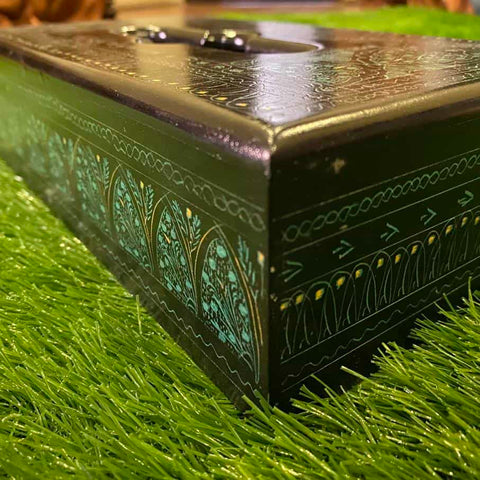 Enhance Your Decor with the Elegant Black and Green Naqshi Tissue Box