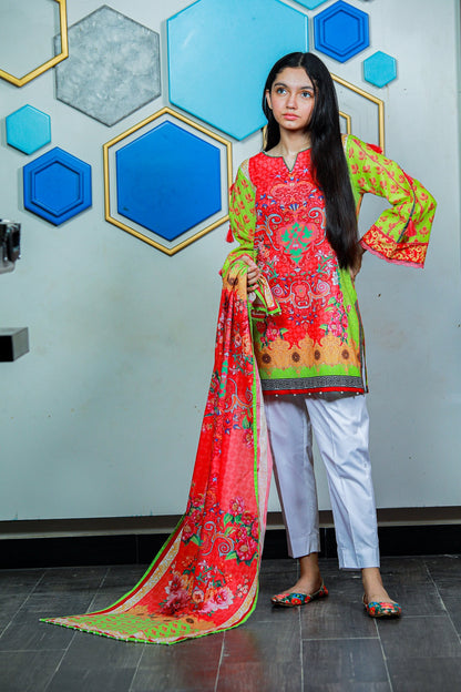 3PCS-071 Digital Printed Lawn Shirt, Dupatta & Cotton Trouser
