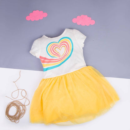 Girl Fancy Frock Rainbow Heart  Print