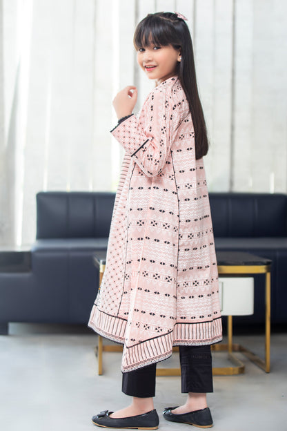 2PCSFRK-042, Baby pink cotton lawn 2 pc dress with combination of black lace